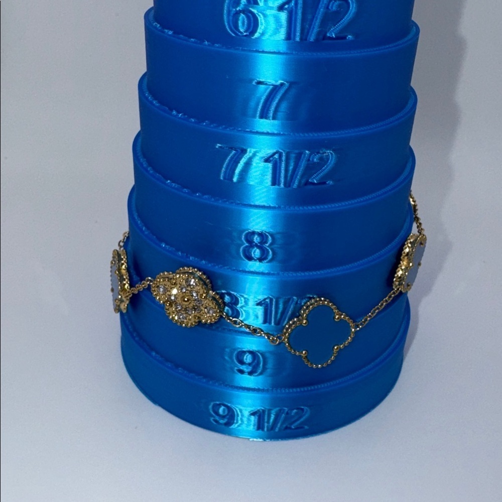 Rhinestone & Blue Clover Bracelet 18KGP Adjustable - Picture 5 of 6